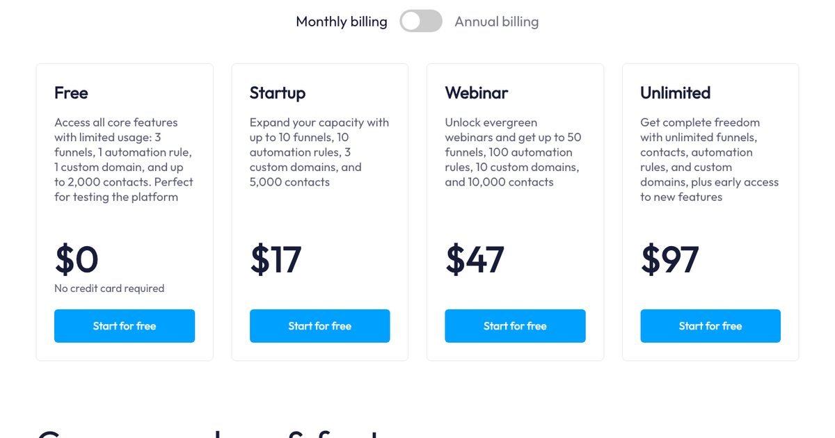 Systeme.io pricing plans screenshot